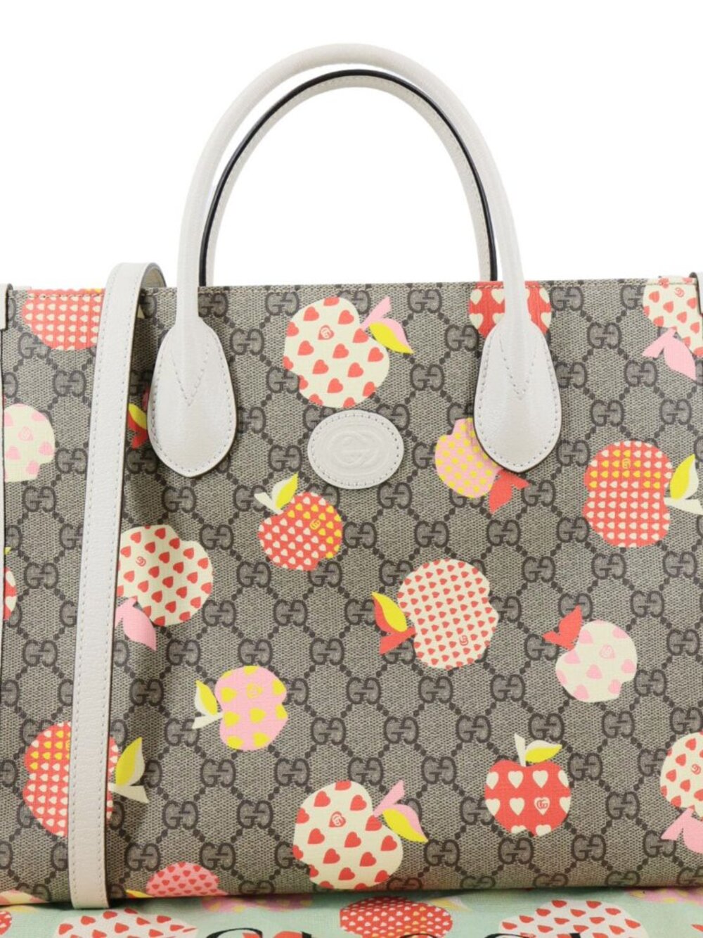 Gucci  Interlocking G Small GG Supreme Les Pommes Canvas Tote Bag Beige 659983 - Picture 3 of 13
